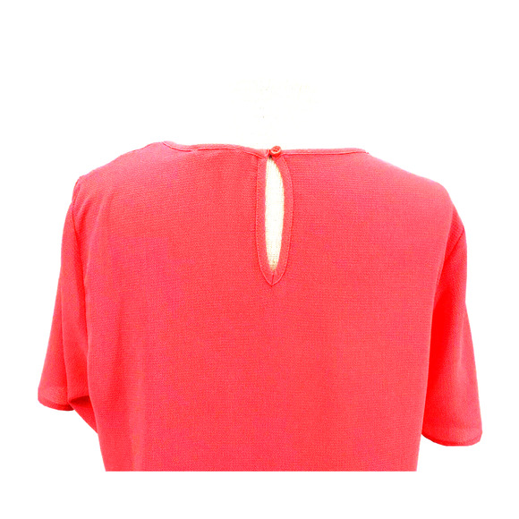 Pleione Coral/Pink Ruffle Hem Keyhole Women's Short Sleeve Blouse Size Medium - Picture 6 of 10